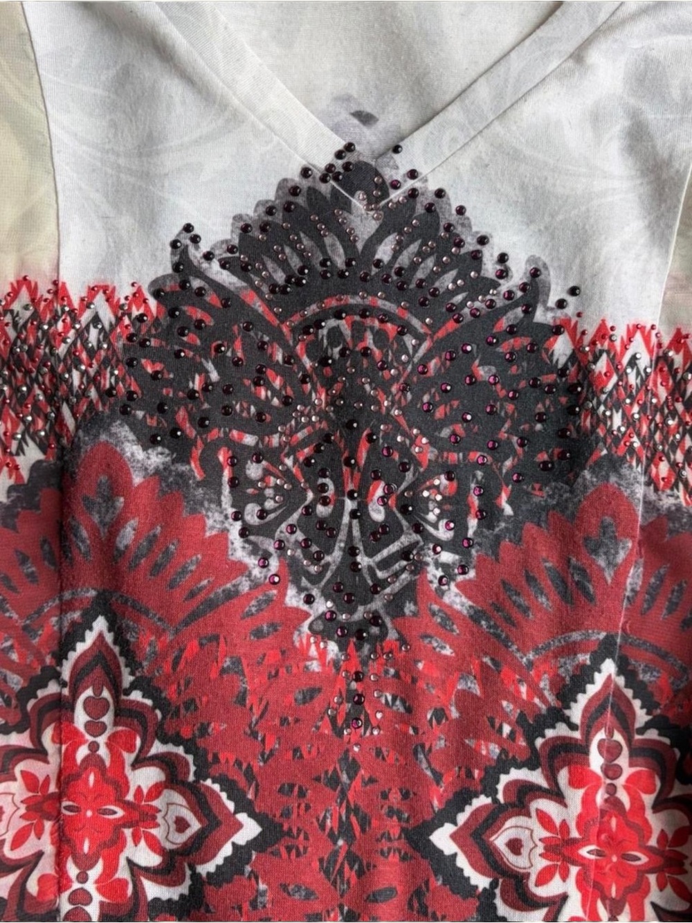 Vintage Petrol Y2K Whimsigoth Blouse L Patchwork Rhinestone Sheer Mesh Boho USA - Picture 3 of 8